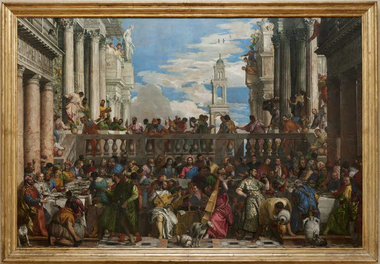 Paolo Veronese’s The Wedding Feast at Cana painting facing the Mona Lisa in the Denon Wing.