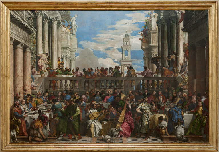 Paolo Veronese’s The Wedding Feast at Cana painting facing the Mona Lisa in the Denon Wing.
