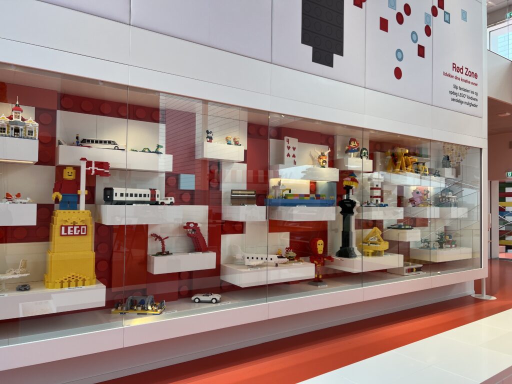 Creative LEGO displays inside the LEGO House in Billund, showcasing interactive builds for kids and families