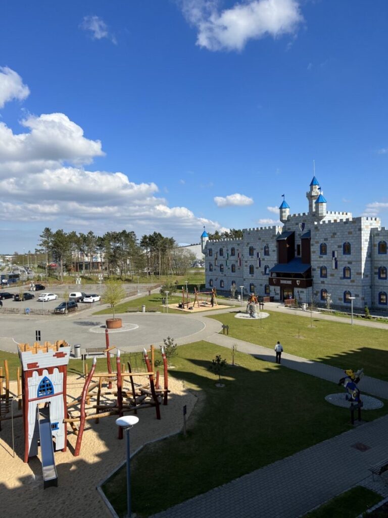 Exterior of the LEGOLAND Castle Hotel in Billund, Denmark, with colourful LEGO-themed architecture