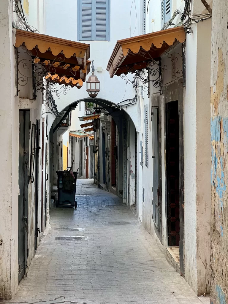 Narrow street of Tangier Medina in Tangier.