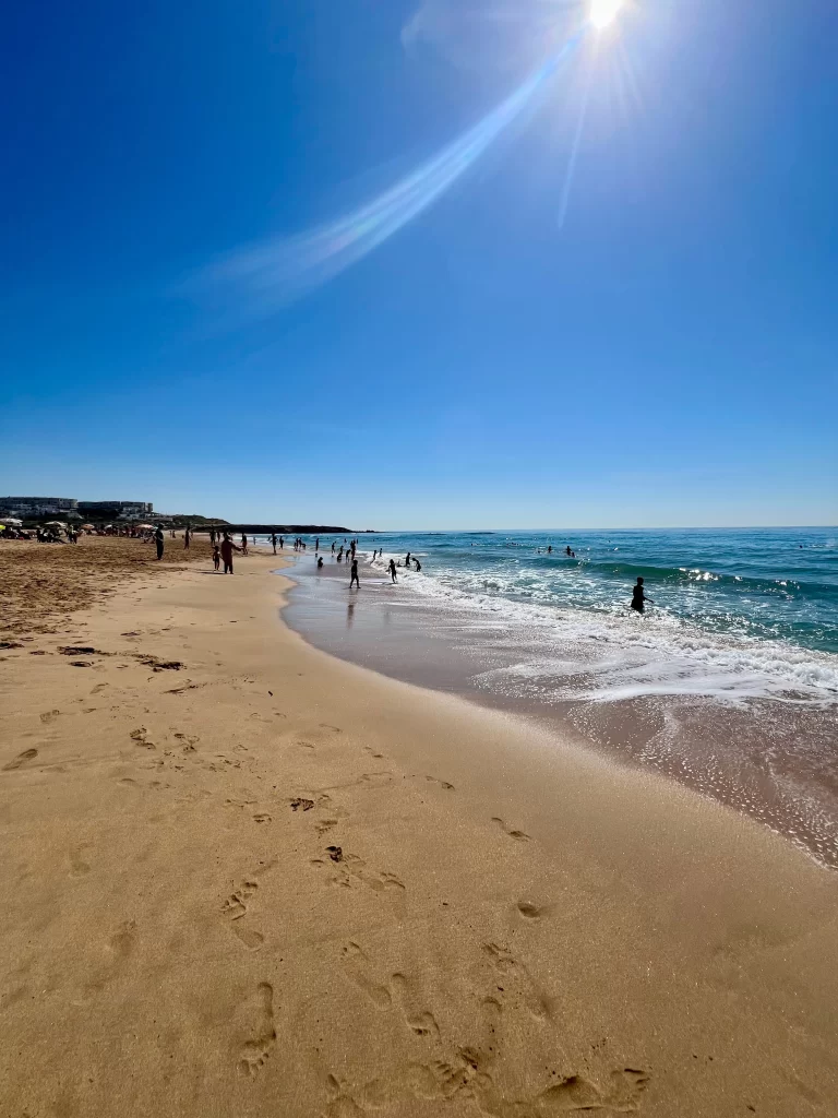 View of sol beach on the Atlantic Ocean side of Tangier in Morocco.