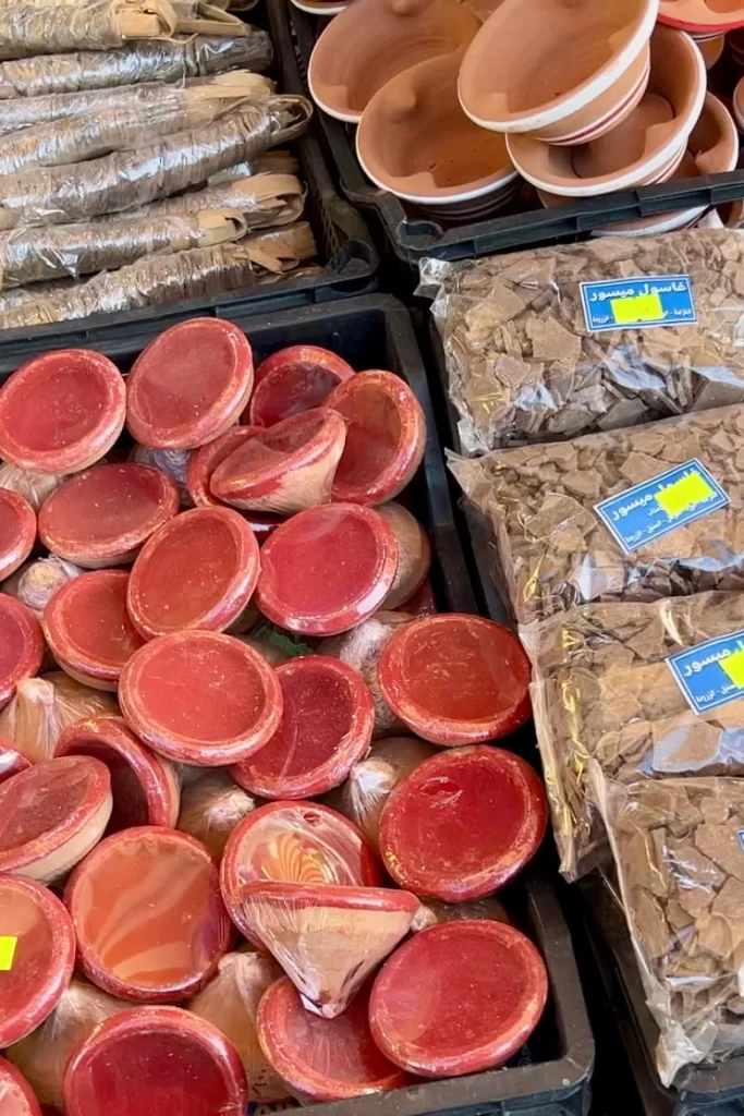 Stall of moroccan beauty products in Tangier, Morocco.